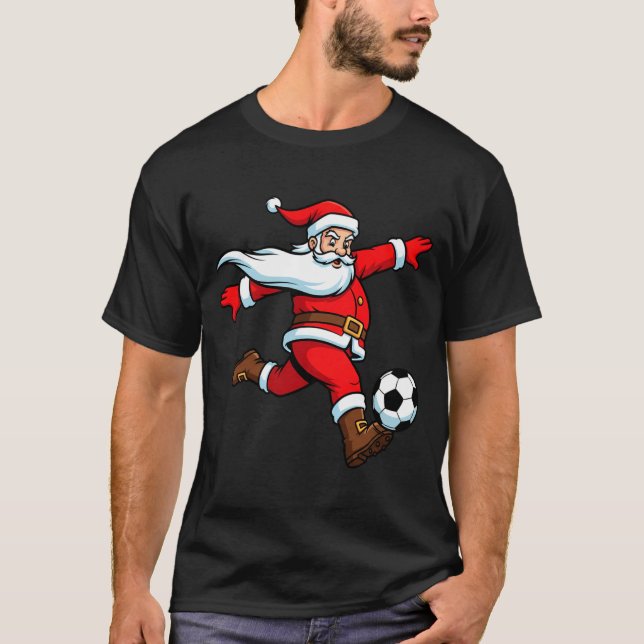 T-shirt Santa Plays Soccer Christmas Srts Women Men Kids L (Devant)