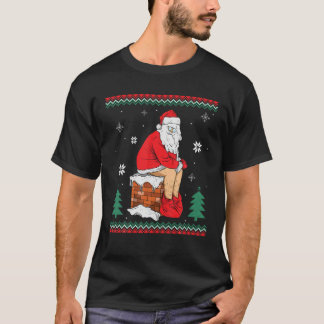 T-shirt Santa Pooping Down The Chimney Ugly Sweater Christ