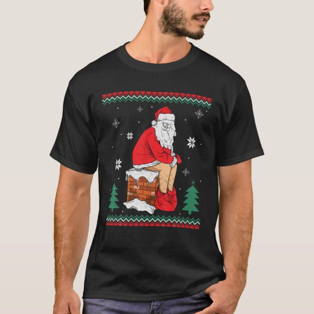 T-shirt Santa Pooping Down The Chimney Ugly Sweater Christ (Devant)