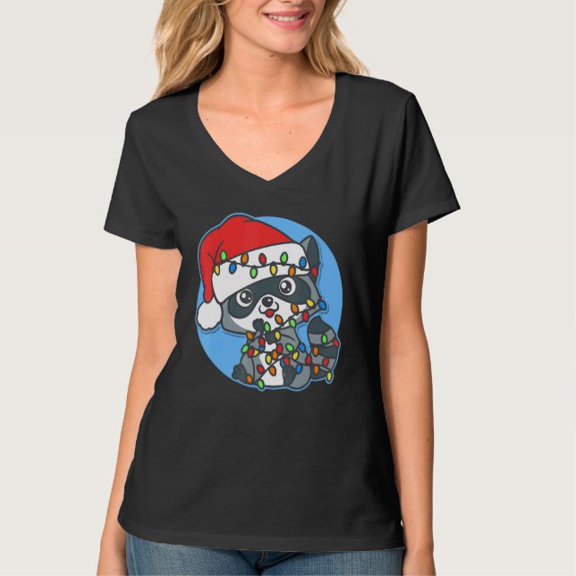T-shirt Santa Raccoon Christmas Tree Lights  Xmas Raccoon  (Devant)