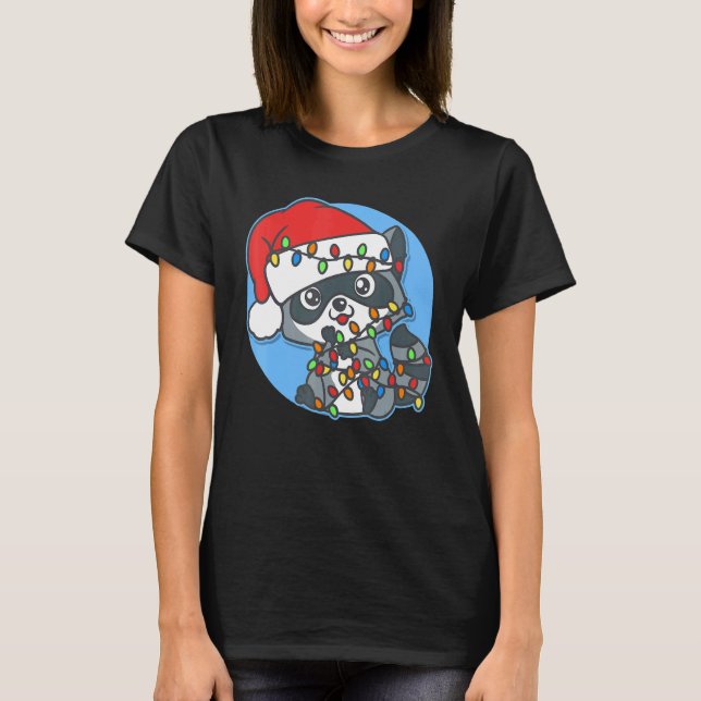 T-shirt Santa Raccoon Christmas Tree Lights  Xmas Raccoon  (Devant)