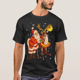T-shirt Santa Rein Retro 1950s Vintage Christmas Women Men