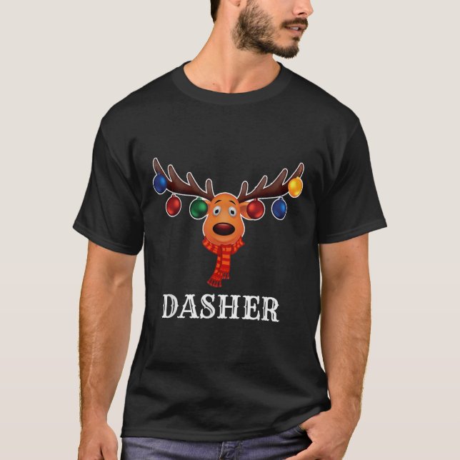 T-shirt Santa Reindeer Dasher Xmas Group Costume  (Devant)