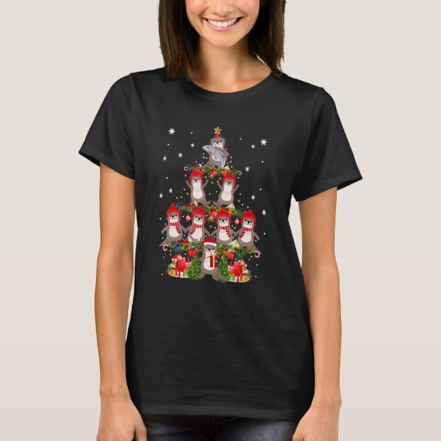 T-shirt Santa Reindeer Elf Otters Christmas Tree Lights An (Devant)