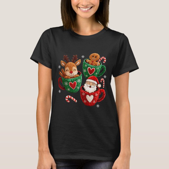 T-shirt Santa Reindeer Gingerbread Faux Yarn Christmas  (Devant)