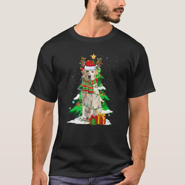 T-shirt Santa Reindeer Labrador Retriever Dog Xmas Lights  (Devant)