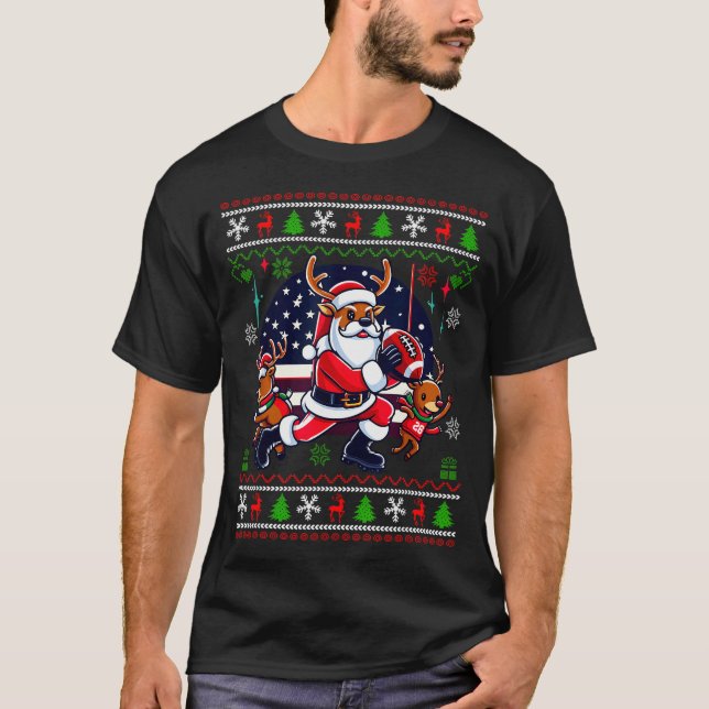 T-shirt Santa Reindeer Play American Football Ugly Christm (Devant)