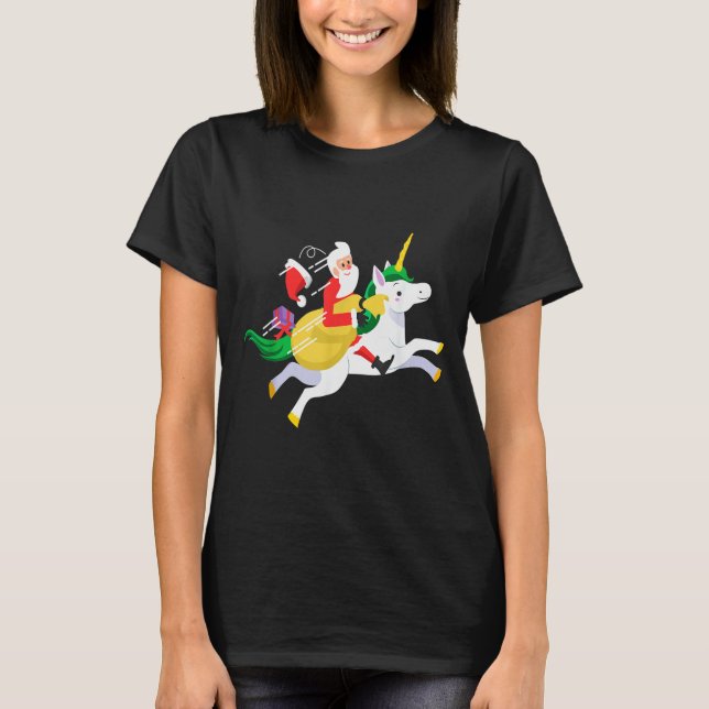 T-shirt Santa Riding A Unicorn Funny Christmas Gift  (Devant)
