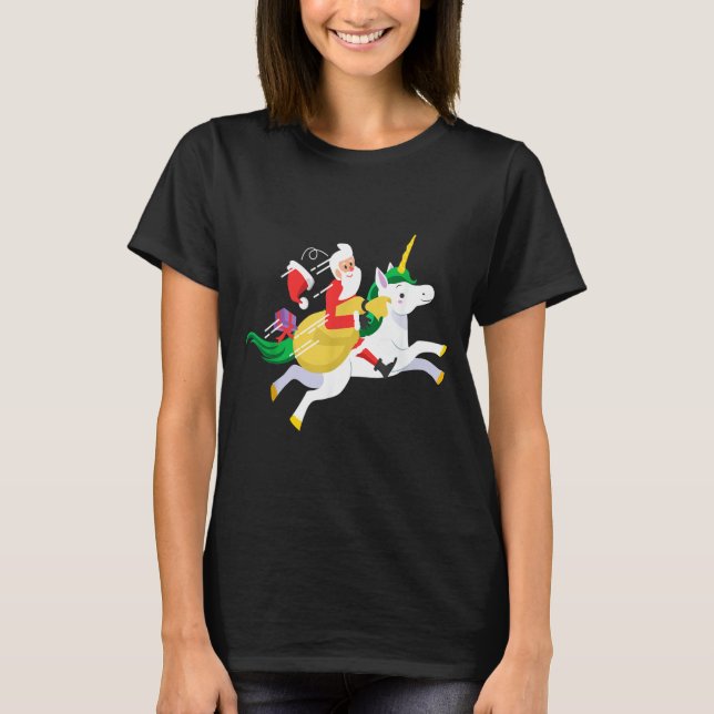 T-shirt Santa Riding A Unicorn Funny Christmas Gift  (Devant)