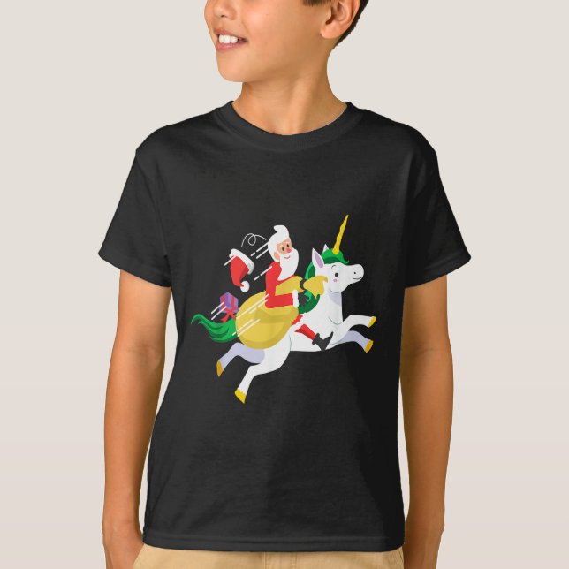 T-shirt Santa Riding A Unicorn Funny Christmas Gift  (Devant)