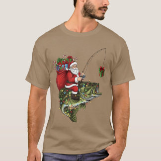 T-shirt Santa Riding Bass Fish Christmas Fishing Funny Xma