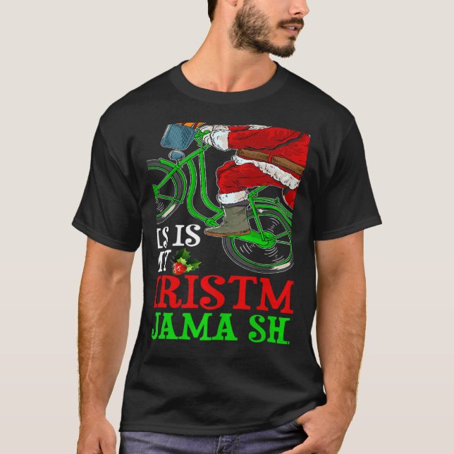 T-shirt Santa Riding Bicycle Cycling This Is My Christmas  (Devant)