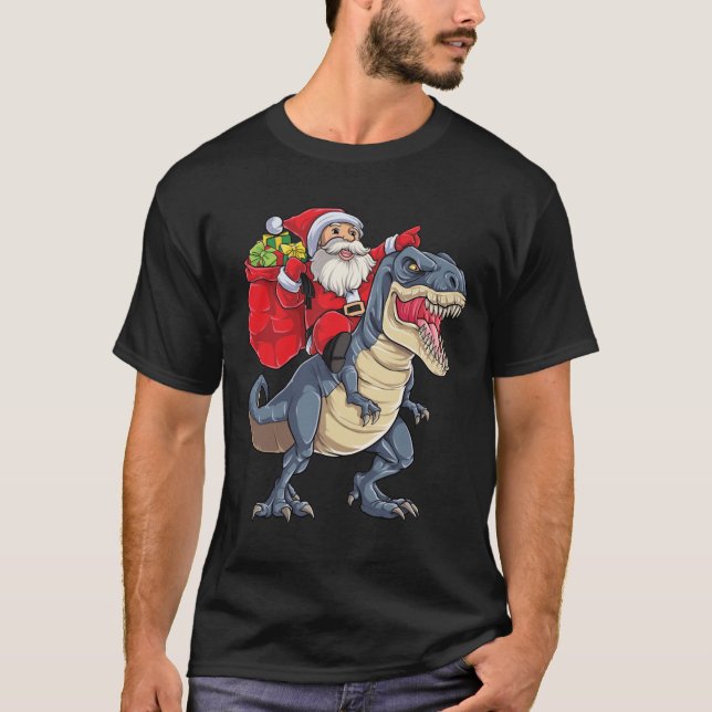 T-shirt Santa Riding Dinosaur re Christmas Gifts Xmas Boys (Devant)