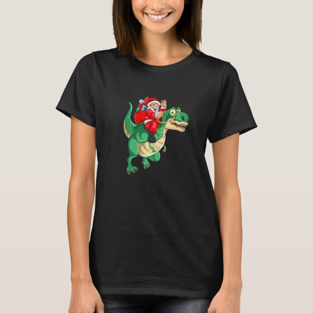 T-shirt Santa Riding Dinosaur rex Christmas Costume Christ (Devant)
