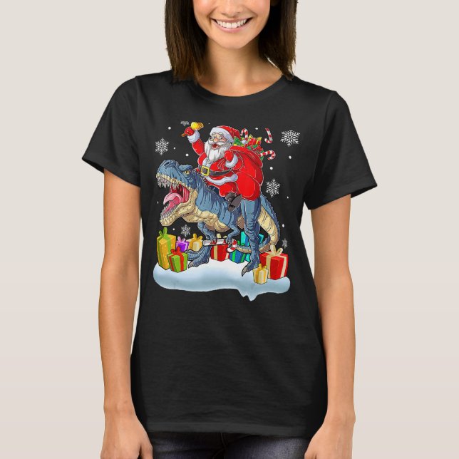 T-shirt Santa Riding Dinosaur Rex Christmas  Xmas 2 (Devant)