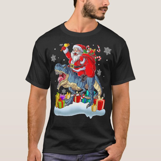 T-shirt Santa Riding Dinosaur Rex Christmas  Xmas 2 (Devant)