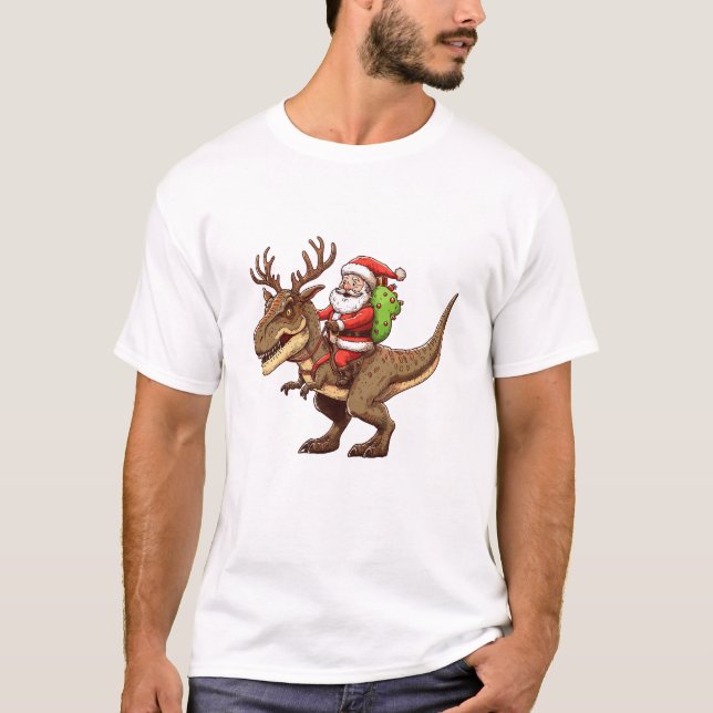 T-shirt Santa Riding Dinosaur T-Rex (Devant)