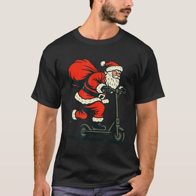 T-shirt Santa Riding Electric Scooter  (Devant)
