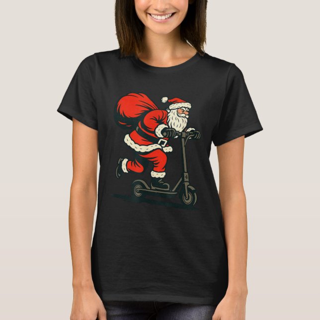 T-shirt Santa Riding Electric Scooter  (Devant)