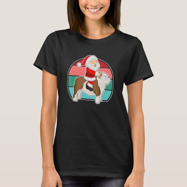 T-shirt Santa Riding English Bulldog Christmas PJs Xmas Pa (Devant)