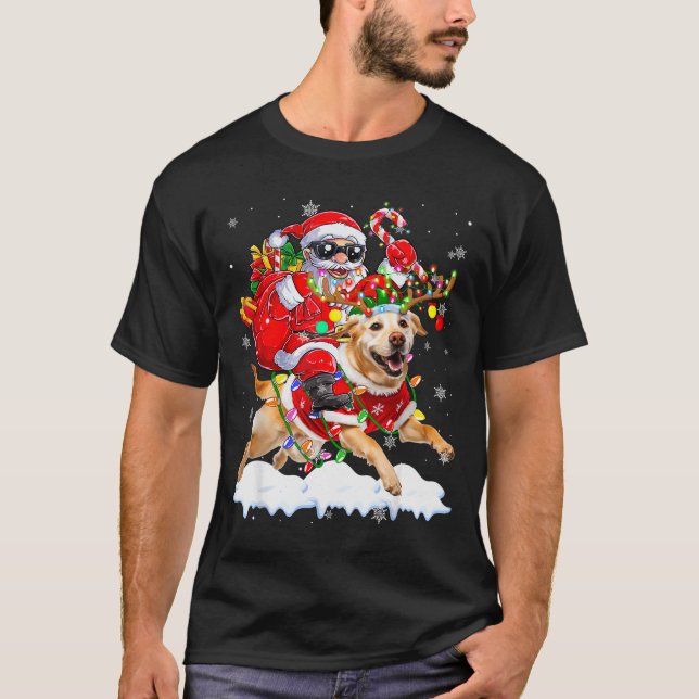 T-shirt Santa Riding Labrador Retriever Christmas Lights D (Devant)