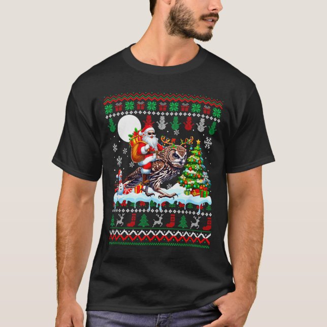 T-shirt Santa Riding Reindeer Owl Sweater Xmas Tree Snowma (Devant)