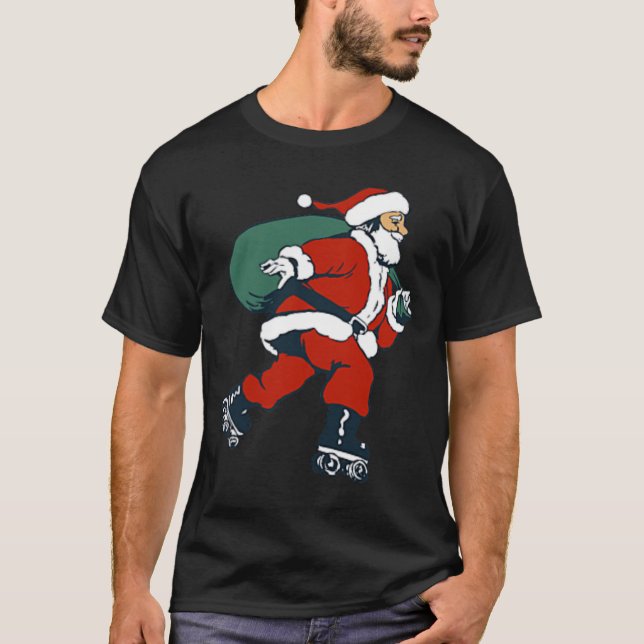 T-shirt Santa Roller Skating Fun Christmas Skater Kids Boy (Devant)