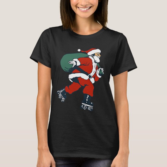 T-shirt Santa Roller Skating Fun Christmas Skater Kids Boy (Devant)