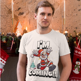 T-shirt Santa Running Xmas Humor Holiday Funny Christmas
