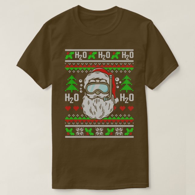 T-shirt Santa Scuba Diving H2O H2O H2O Funny Ugly Christma (Design devant)