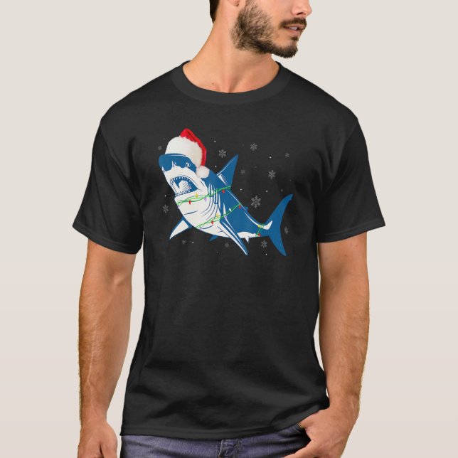 T-shirt Santa Shark Christmas Lights Sharkma Tree Xmas Bo (Devant)