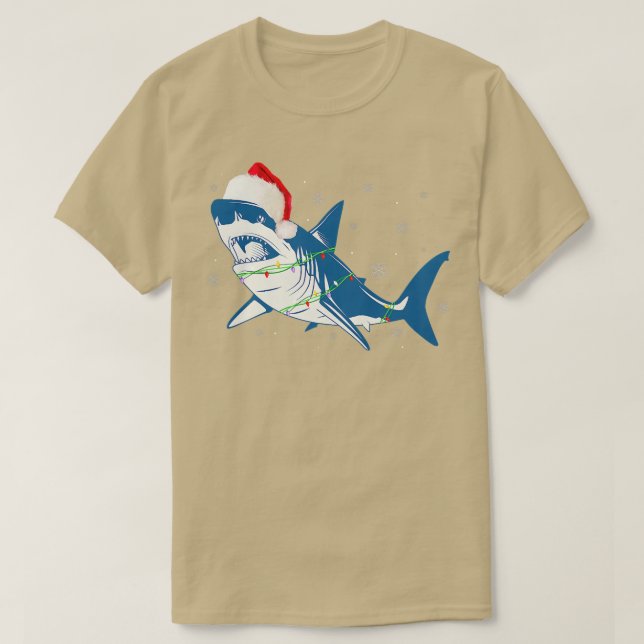 T-shirt Santa Shark Christmas Lights Sharkma Tree Xmas Bo (Design devant)