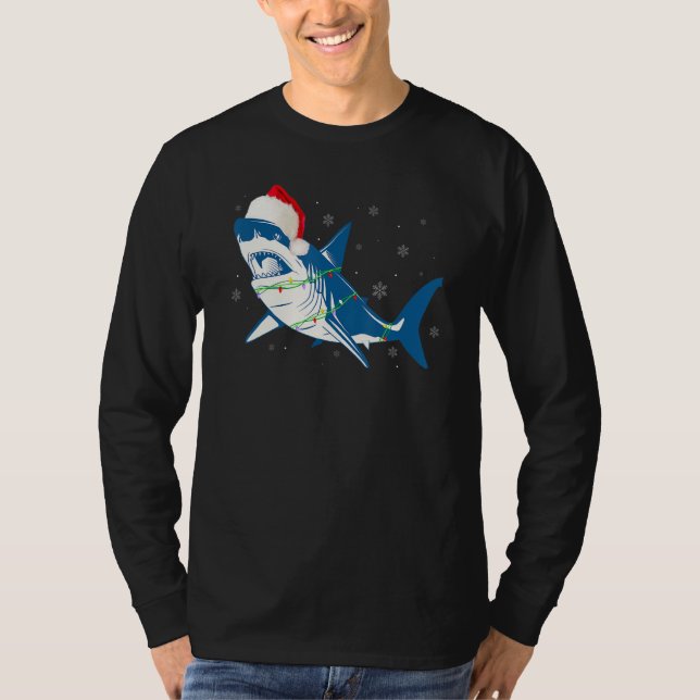 T-shirt Santa Shark Christmas Lights Sharkma Tree Xmas Bo (Devant)