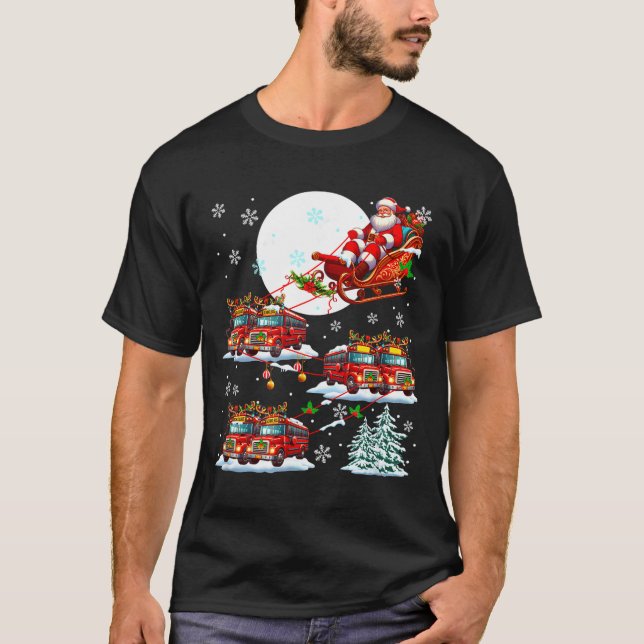 T-shirt Santa Sleigh Reindeer School Buses Matching Driver (Devant)