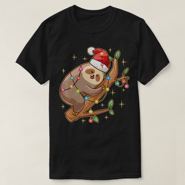 T-shirt Santa Sloth Christmas Lights Animal Lover Zoo Funn (Design devant)