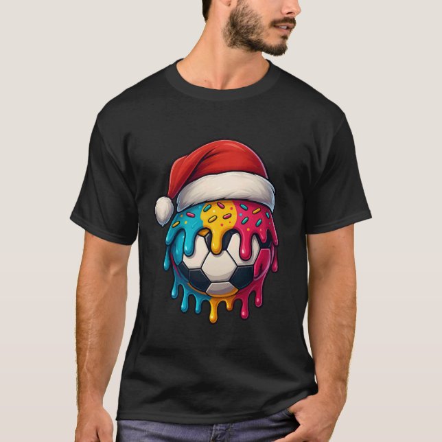 T-shirt Santa Soccer Ball Sports Design Funny Christmas Fo (Devant)