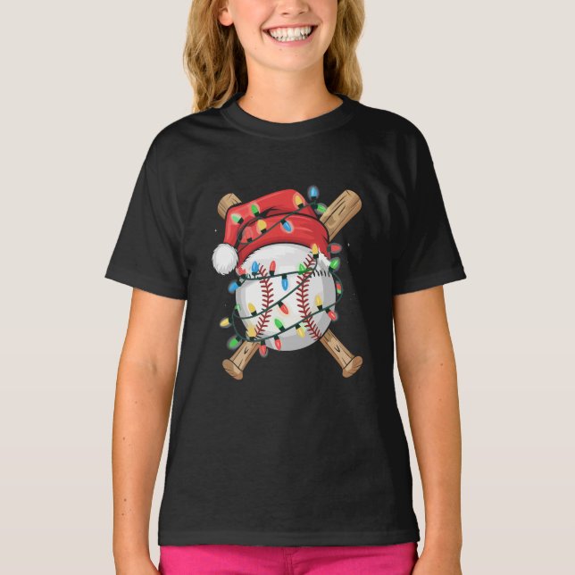 T-shirt Santa Sports Christmas Baseball Player  (Devant)