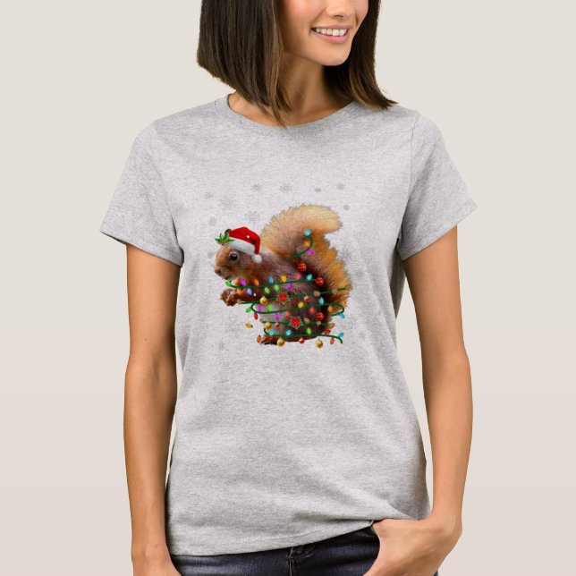 T-shirt Santa Squirrel Christmas Tree Light Pajama X mas (Devant)