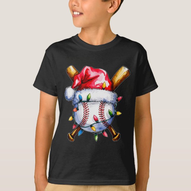 T-shirt Santa Srts Design For Men Boys Christmas Baseball  (Devant)