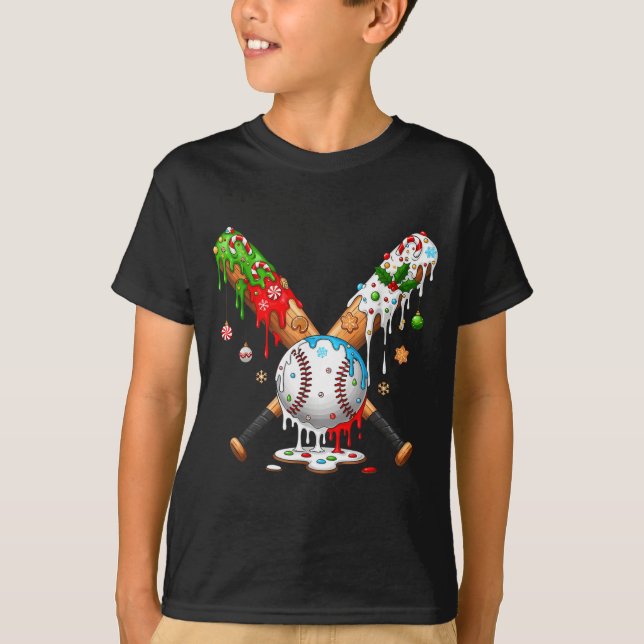 T-shirt Santa Srts Design For Men Boys Christmas Baseball  (Devant)