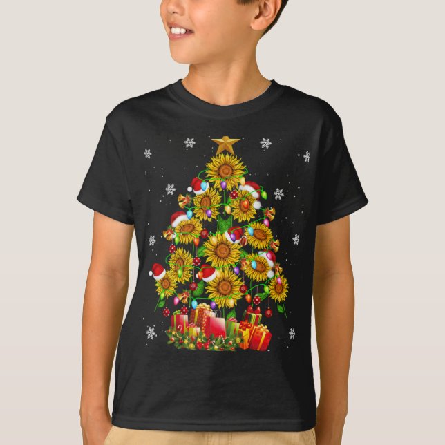 T-shirt Santa Sunflower Christmas Tree Xmas Lights Santa S (Devant)