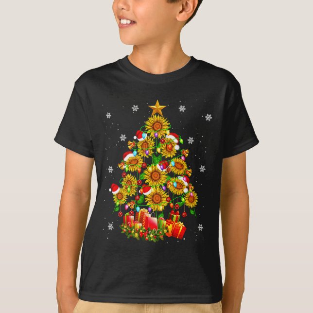 T-shirt Santa Sunflower Christmas Tree Xmas Lights Santa S (Devant)