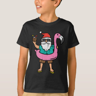 T-shirt Santa sur flotteur flamant rose Noël mignon en jui