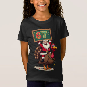 T-Shirt 🎅🦃 Santa sur un dindon avec le numéro 67 Drôle