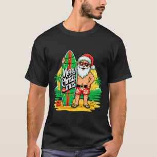 T-shirt Santa surfant sur la plage hawaïenne Noël en juill