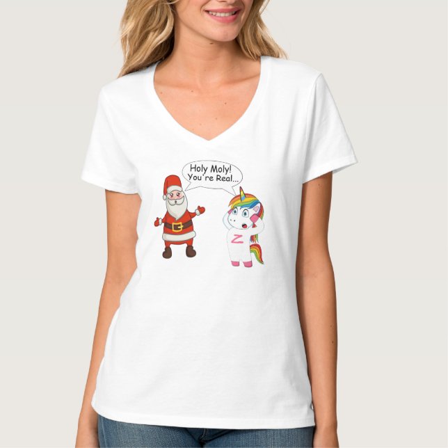 T-shirt Santa Talking To Unicorn Shirt - Funny Christmas T (Devant)