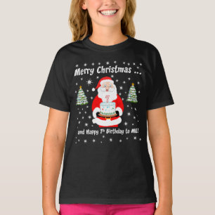 T-shirt Santa tenant un gâteau d'anniversaire Joyeux Noël