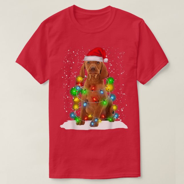 T-shirt Santa Vizsla Christmas Light Pajama Dog Xmas Match (Design devant)