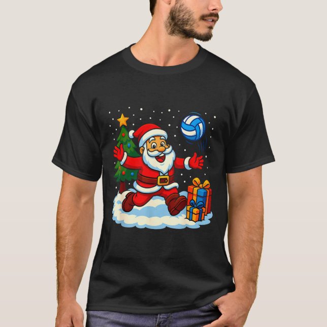 T-shirt Santa Volleyball Playing Srt Christmas Tree Xmas P (Devant)