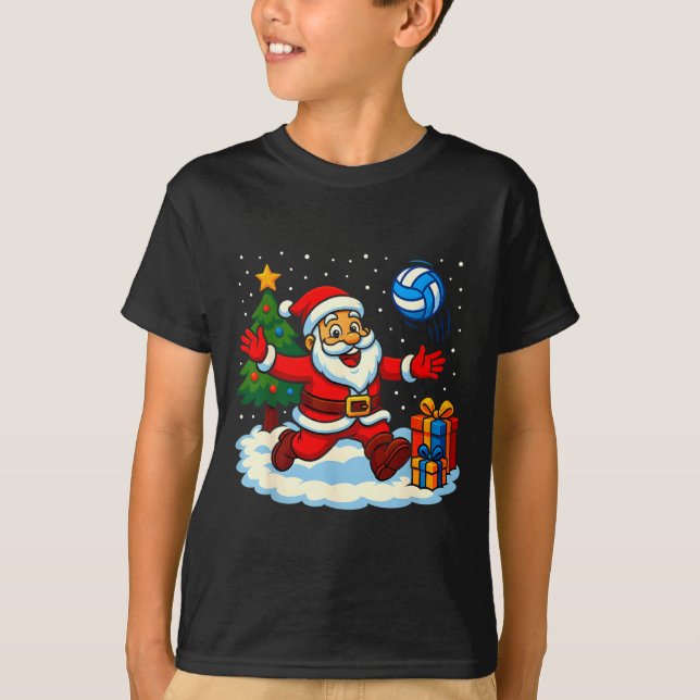 T-shirt Santa Volleyball Playing Srt Christmas Tree Xmas P (Devant)